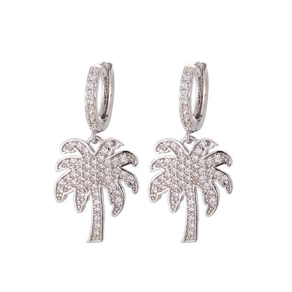 Korean Long Coconut Tree Color Diamond Earrings