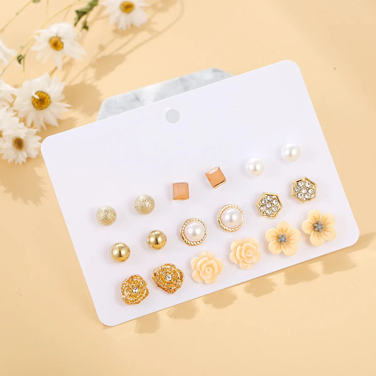 Geometric Plating Alloy Artificial Gemstones Earrings Ear Studs