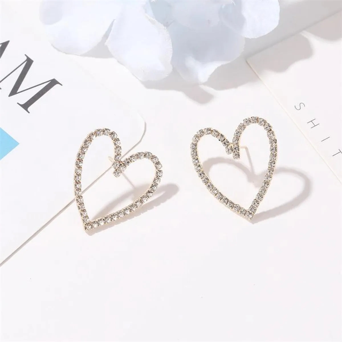 Simple Style Heart Plating Alloy Artificial Gemstones Earrings Ear Studs