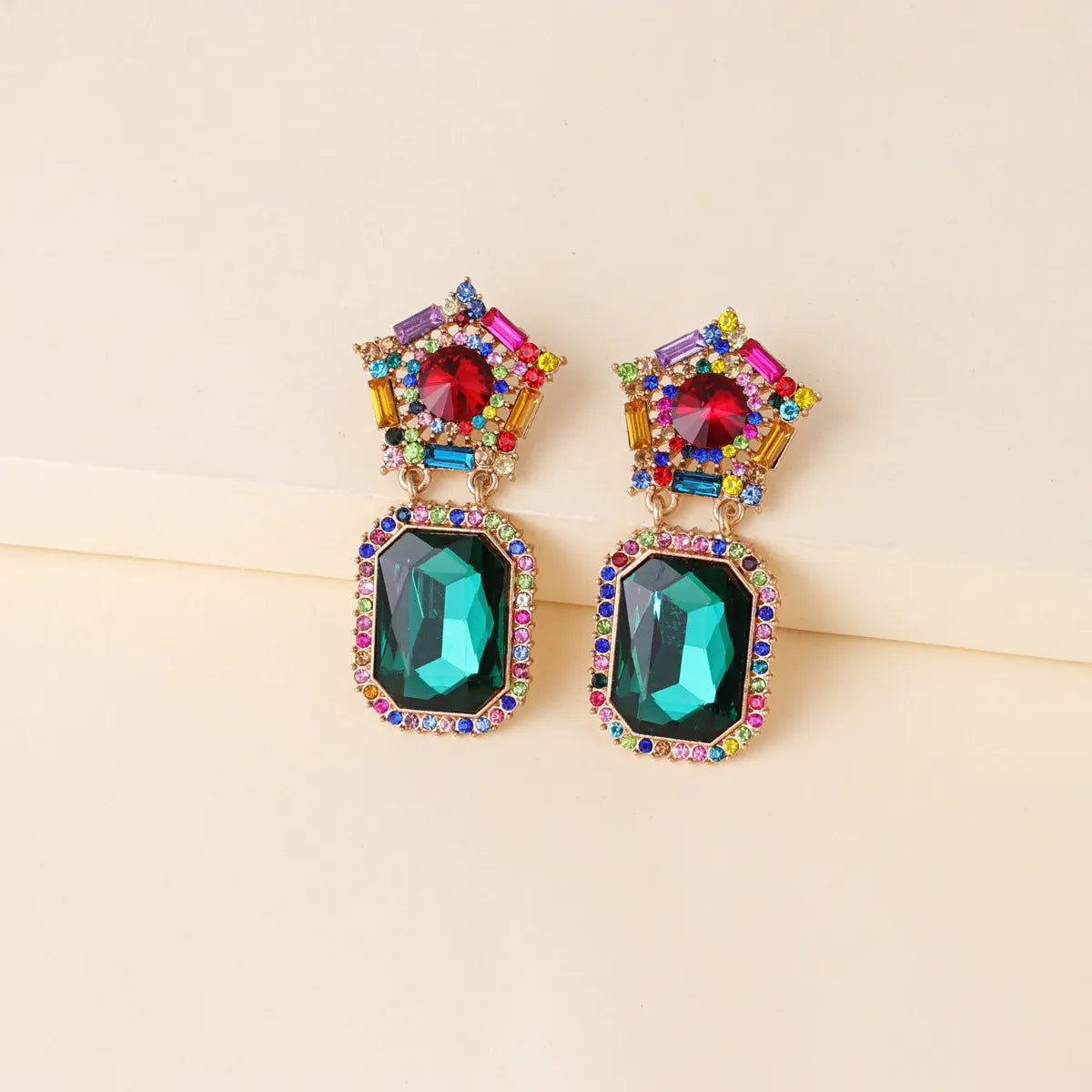 Korean New Fashion Wild Glass Diamond Geometric Round Exaggerated  Earrings