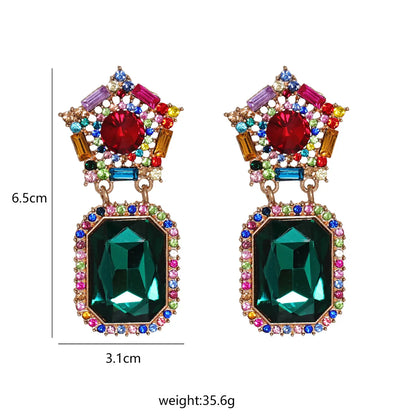 Korean New Fashion Wild Glass Diamond Geometric Round Exaggerated  Earrings