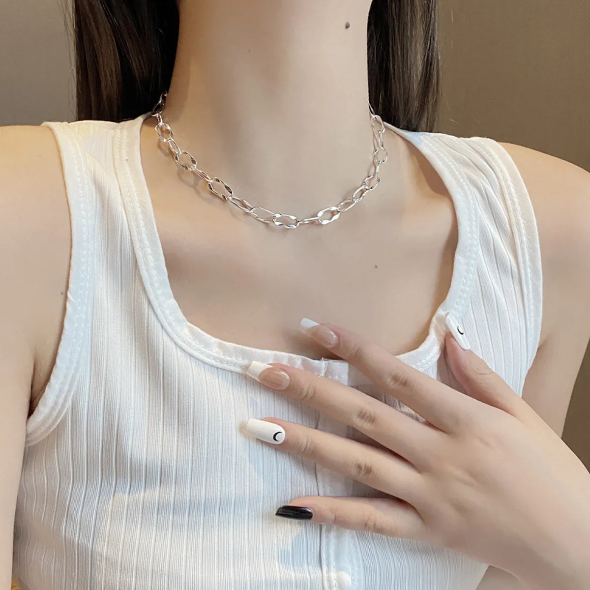 Korean New Ins Special-interest Design Elegant Heavy Industry 925 Sterling Silver Long Circle Geometric Necklace Clavicle Chain Female Wholesale