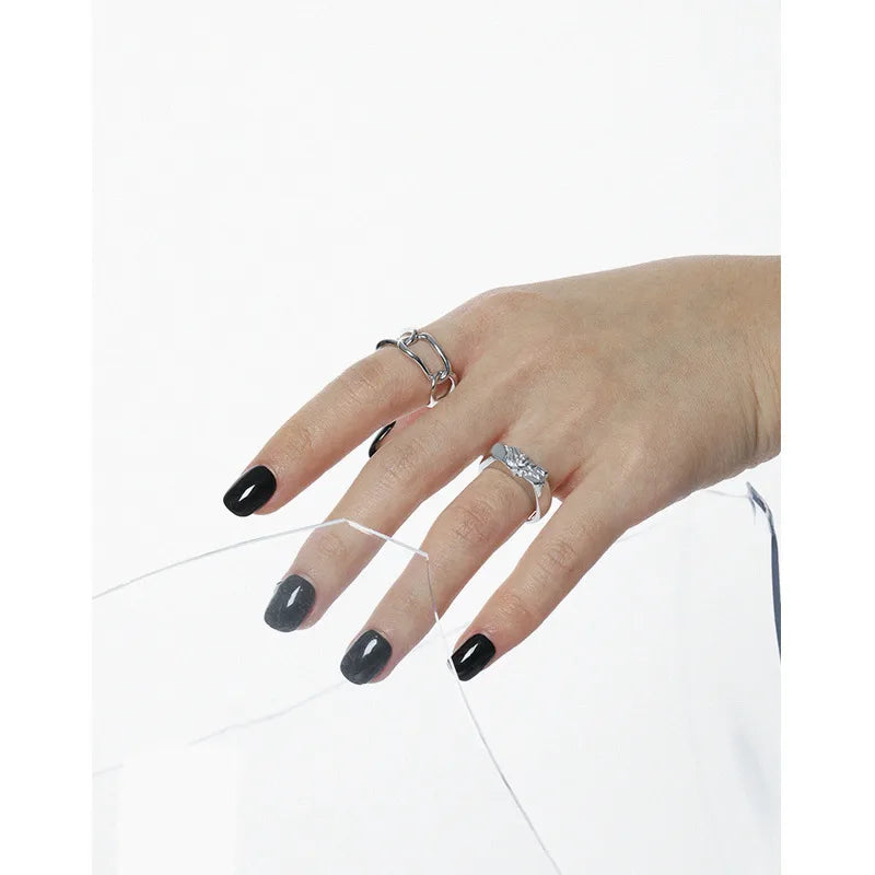 Korean Niche Design Irregular S925 Sterling Silver Micro-Inlaid Zircon Open Ring Female