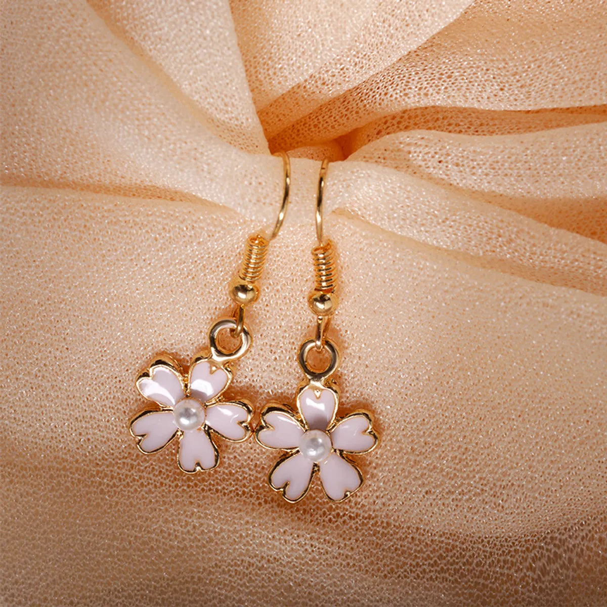 Korean Oil Pink Cherry Blossom Pearl Earrings Korean Shamrock Earring Wholesale Gooddiy