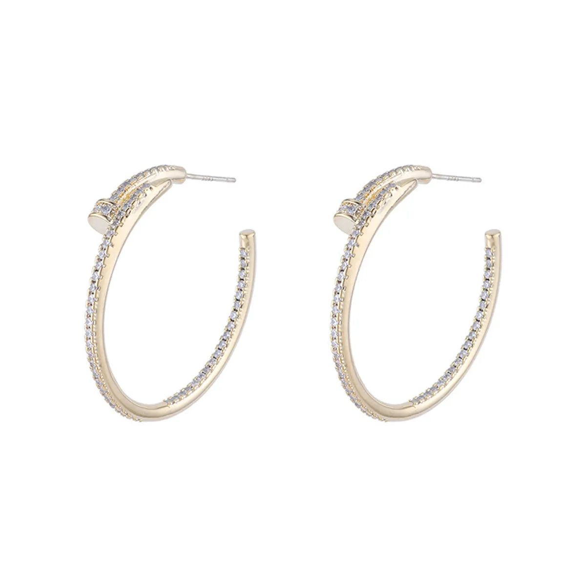 Korean Personality Exaggerated Nail Hoop Zircon Earrings