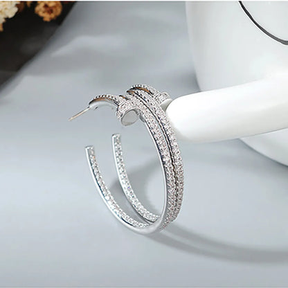 Korean Personality Exaggerated Nail Hoop Zircon Earrings