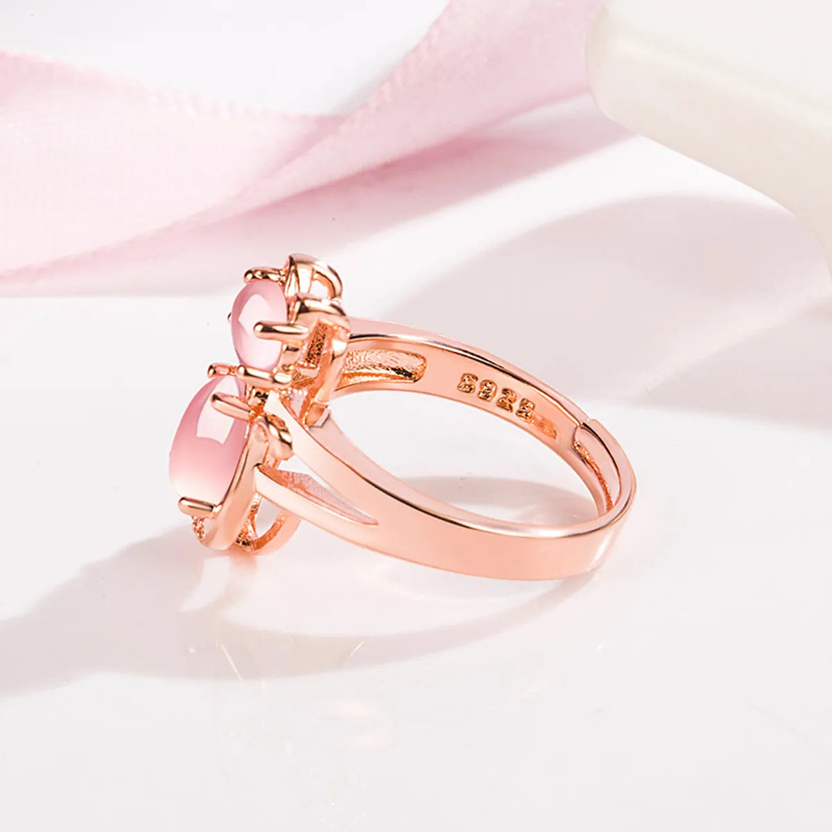 Korean Pink Crystal Cat Ring Female Diamond Hibiscus Stone Cat Open Fashion Ring