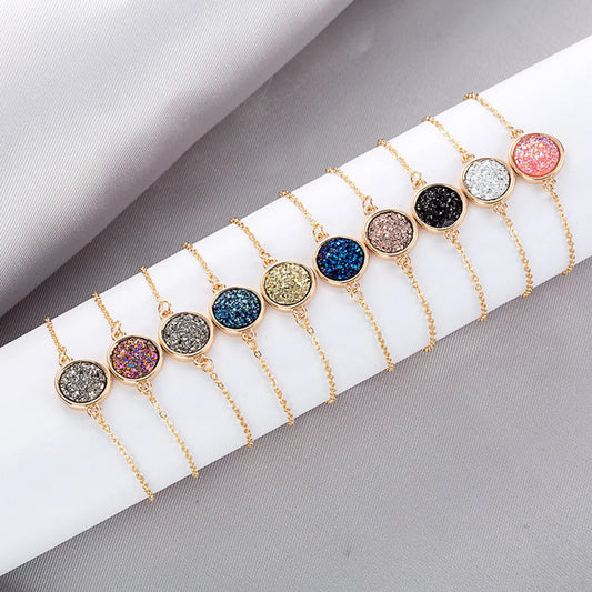 Korean Round Crystal Cluster Simple Natural Stone Alloy Bracelet