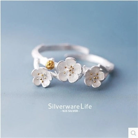 Korean S925 Sterling Silver Plum Blossom Ring