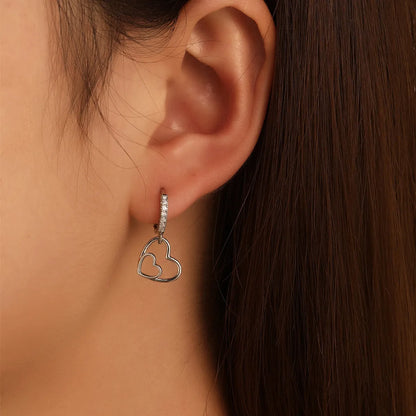 Korean Simple Copper Inlaid Zircon Heart Earrings