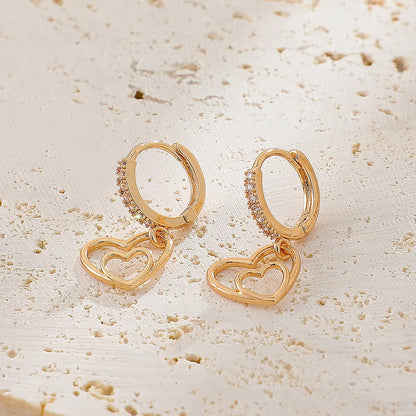 Korean Simple Copper Inlaid Zircon Heart Earrings