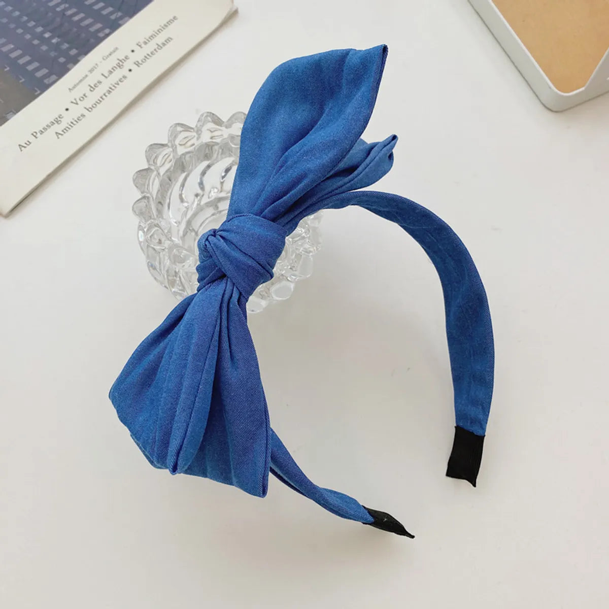 Korean Simple Double-Layer Bow-Knot Denim  Striped Floral Wide-Brim Headband Wholesale Nihaojewelry