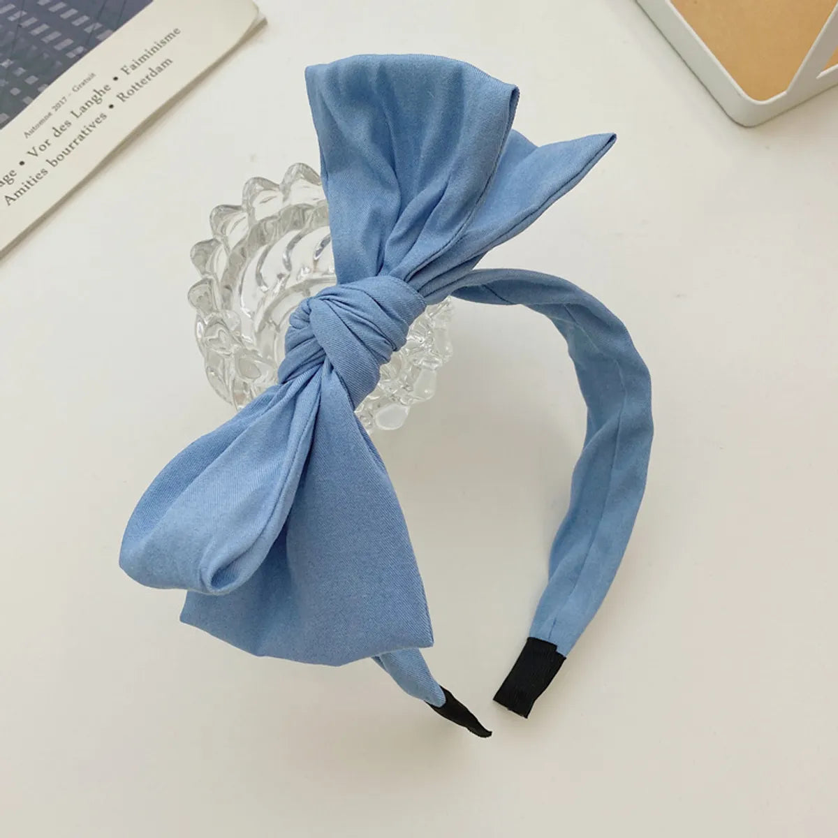 Korean Simple Double-Layer Bow-Knot Denim  Striped Floral Wide-Brim Headband Wholesale Nihaojewelry