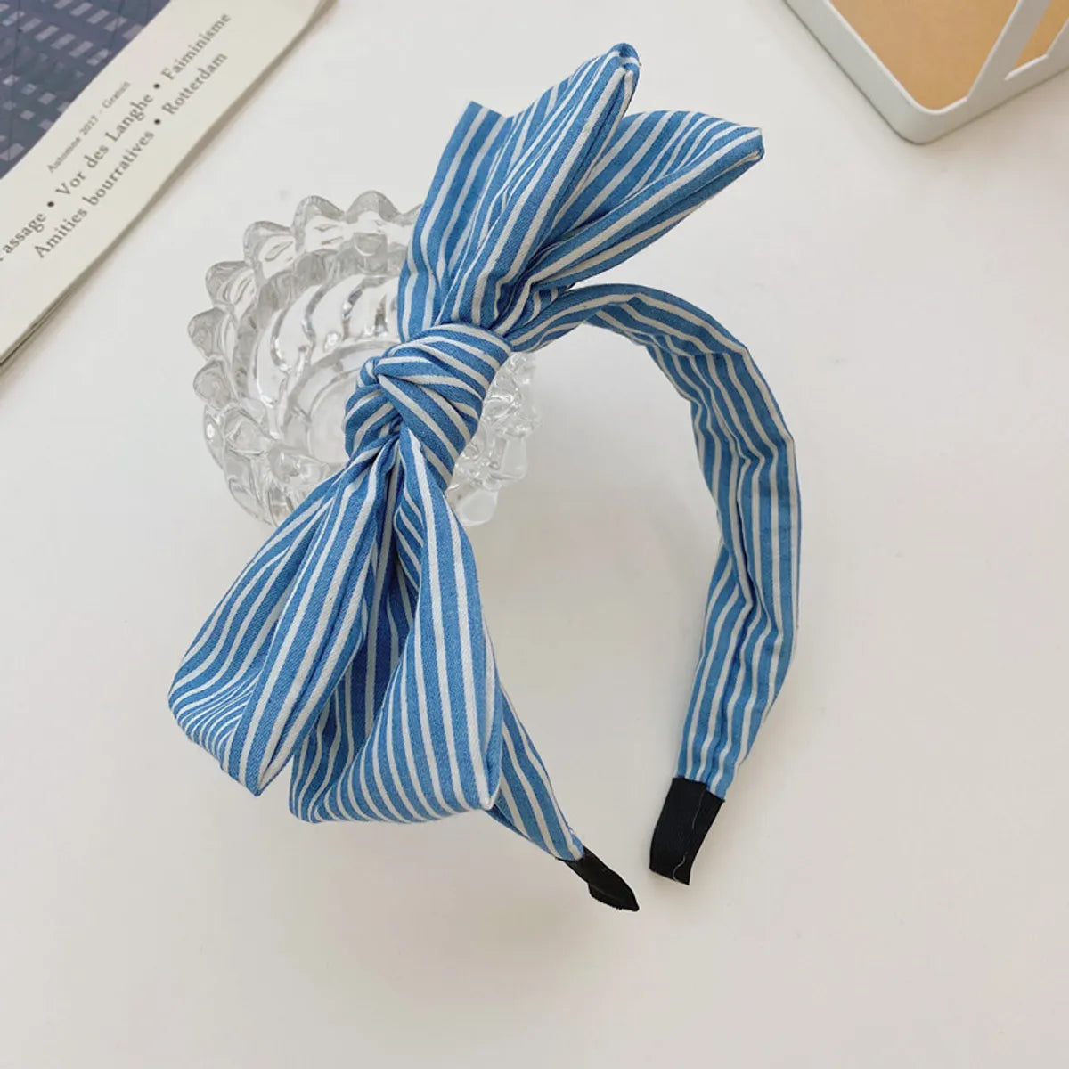 Korean Simple Double-Layer Bow-Knot Denim  Striped Floral Wide-Brim Headband Wholesale Nihaojewelry