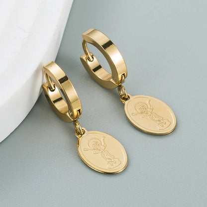 Korean Simple Heart-shaped Virgin Mary Letter Titanium Steel Earrings