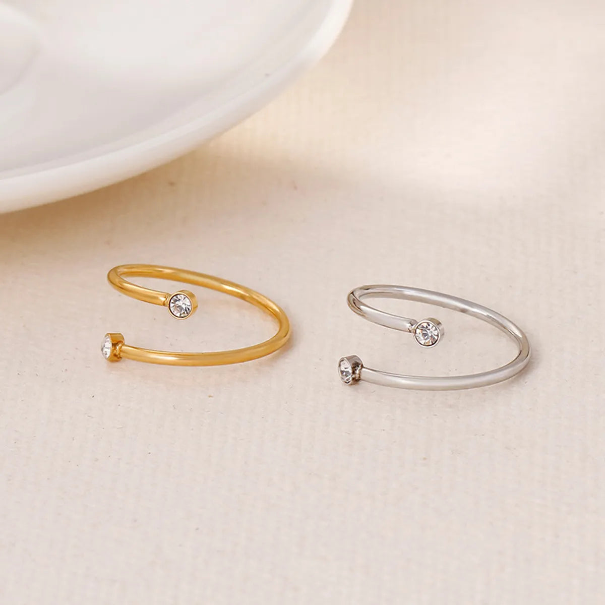 Korean Simple Stainless Steel Zircon Opening Ring Wholesale Gooddiy