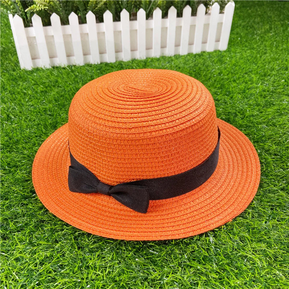 Korean Straw Hat Shading Hat Summer Flat-Brimmed Bow Straw Flat Top Hat