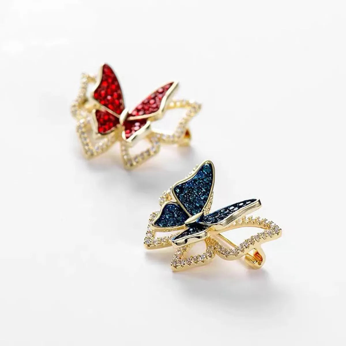 Korean Style Butterfly Copper Inlay Zircon Women'S Brooches