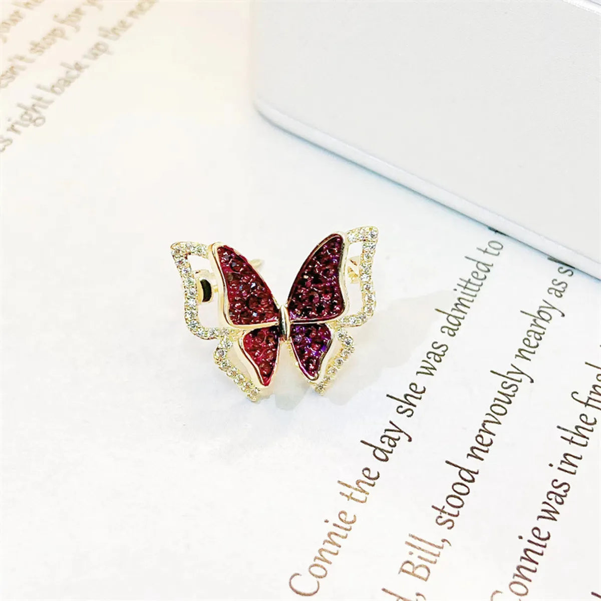 Korean Style Butterfly Copper Inlay Zircon Women'S Brooches