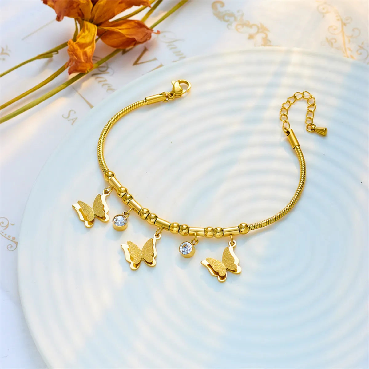 Korean Style Butterfly Titanium Steel Plating 18k Gold Plated Bracelets