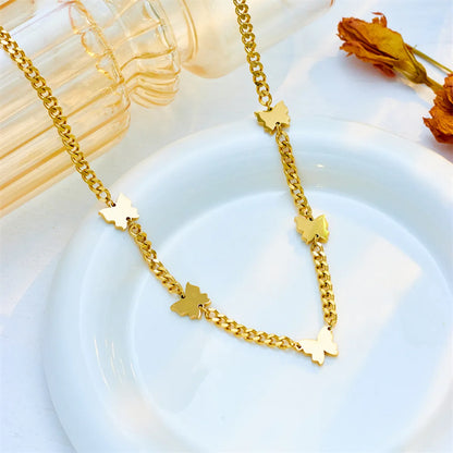 Korean Style Butterfly Titanium Steel Plating 18k Gold Plated Necklace