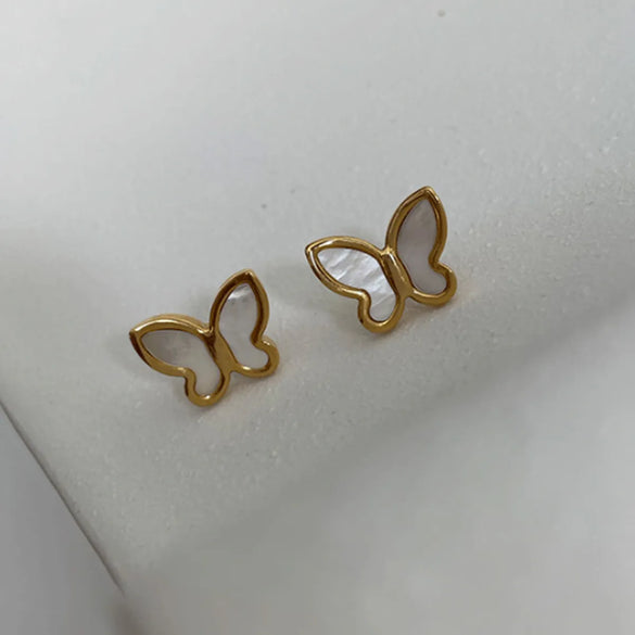 Korean Style Butterfly Titanium Steel Plating Shell Earrings 1 Pair