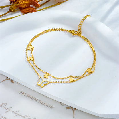 Korean Style Castle Titanium Steel Layered Plating 18k Gold Plated Women's Anklet