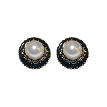 Korean Style Circle Alloy Enamel Inlay Artificial Pearls Women's Ear Studs