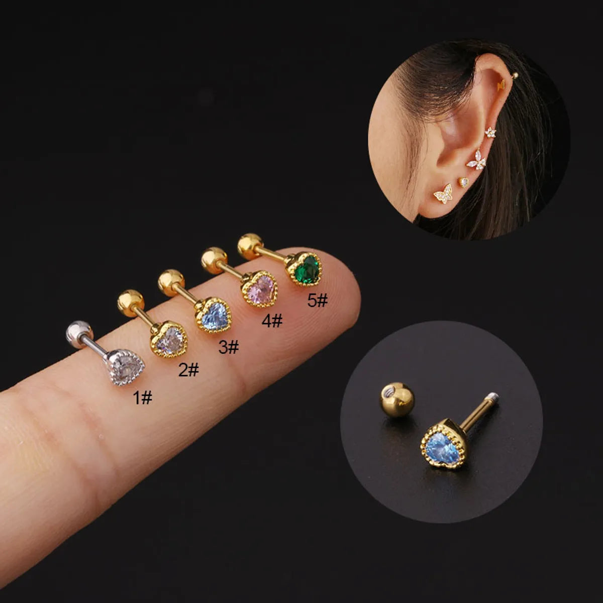 Simple Style Heart Plating Metal Artificial Gemstones Earrings Ear Studs