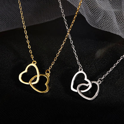 Korean Style Double Heart Stitching Interlocking Necklace