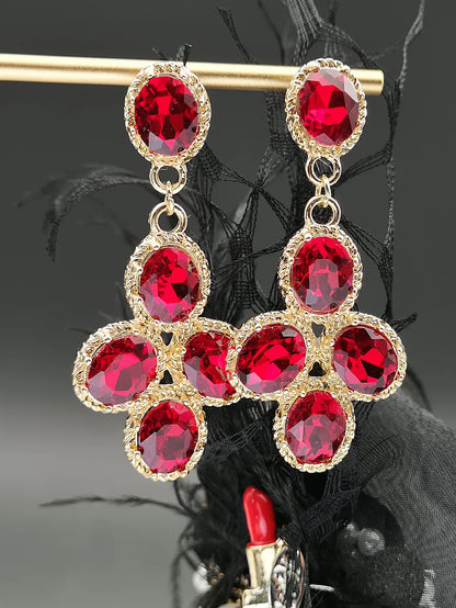 Korean Style Fashion Chinese Ruby Bridal Earrings Party Evening Dress Accessories Long Drop Crystal Earrings