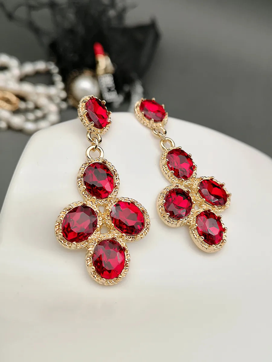 Korean Style Fashion Chinese Ruby Bridal Earrings Party Evening Dress Accessories Long Drop Crystal Earrings