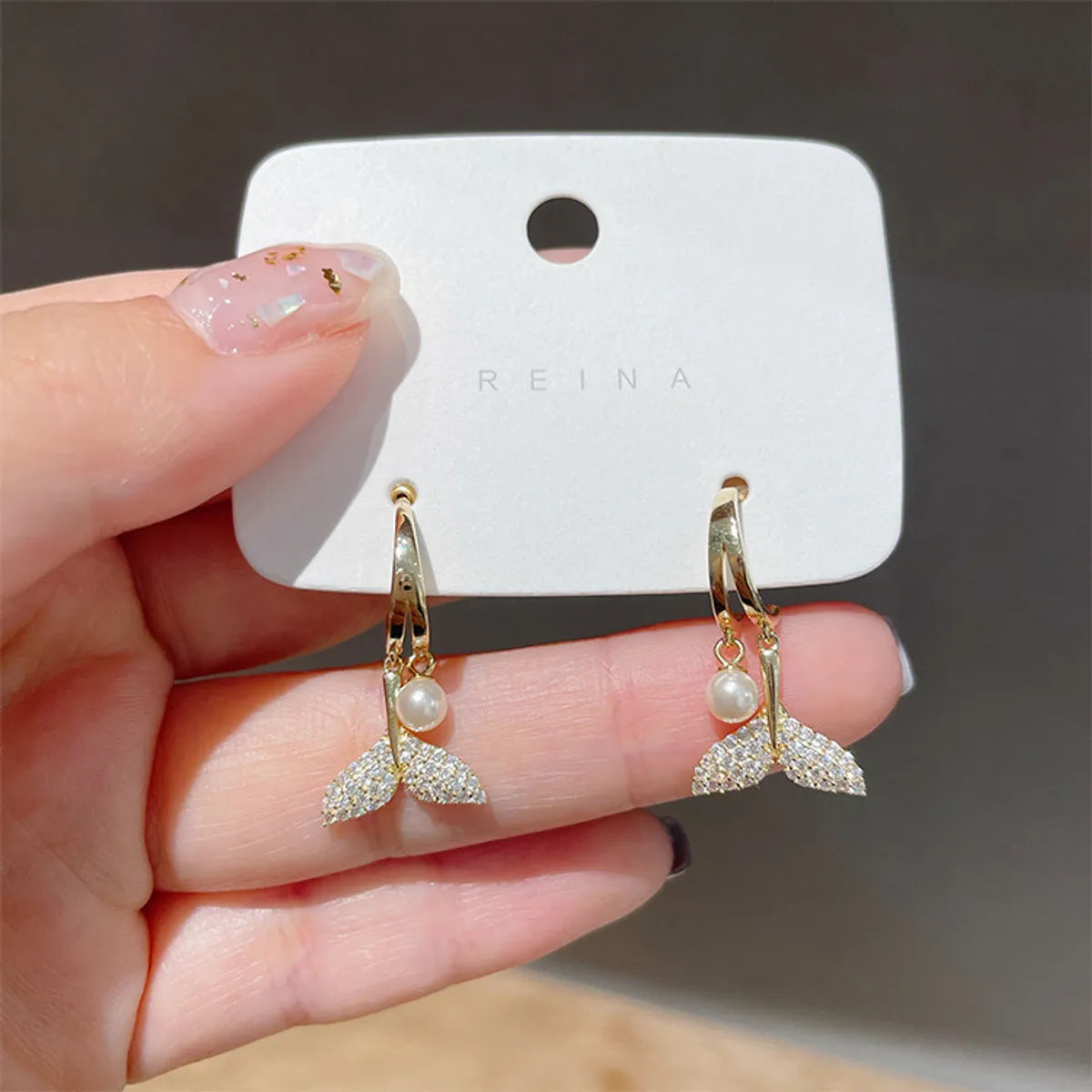 Korean Style Fashion Pearl Diamond Fishtail Earrings