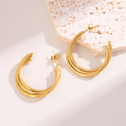 1 Pair Retro Simple Style C Shape Plating Stainless Steel 18k Gold Plated Ear Studs