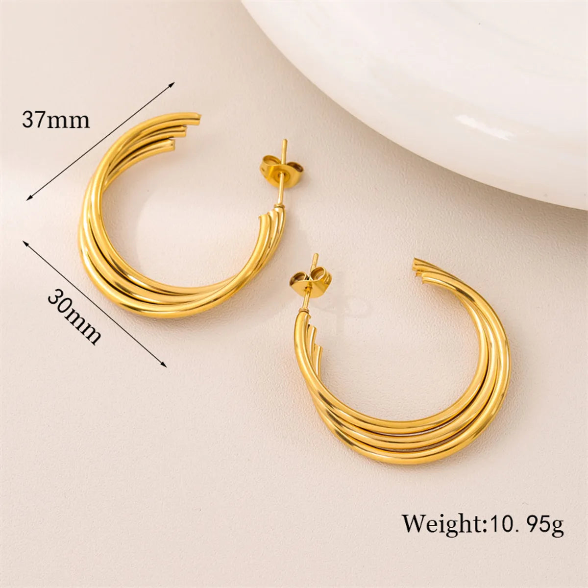 1 Pair Retro Simple Style C Shape Plating Stainless Steel 18k Gold Plated Ear Studs