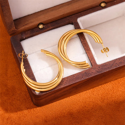 1 Pair Retro Simple Style C Shape Plating Stainless Steel 18k Gold Plated Ear Studs