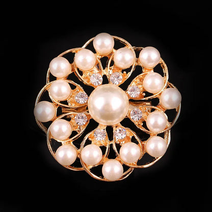 Korean Style Flower Alloy Plating Inlay Rhinestones Pearl Women'S Brooches