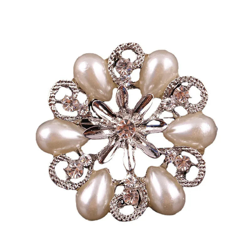 Korean Style Flower Alloy Plating Inlay Rhinestones Pearl Women'S Brooches