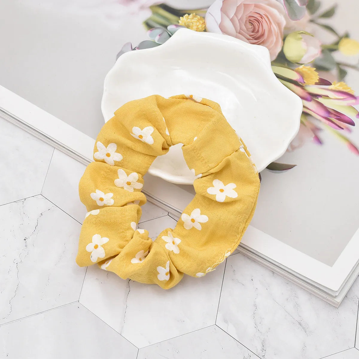 Korean Style Flower Print Fabric Hair Scrunchies