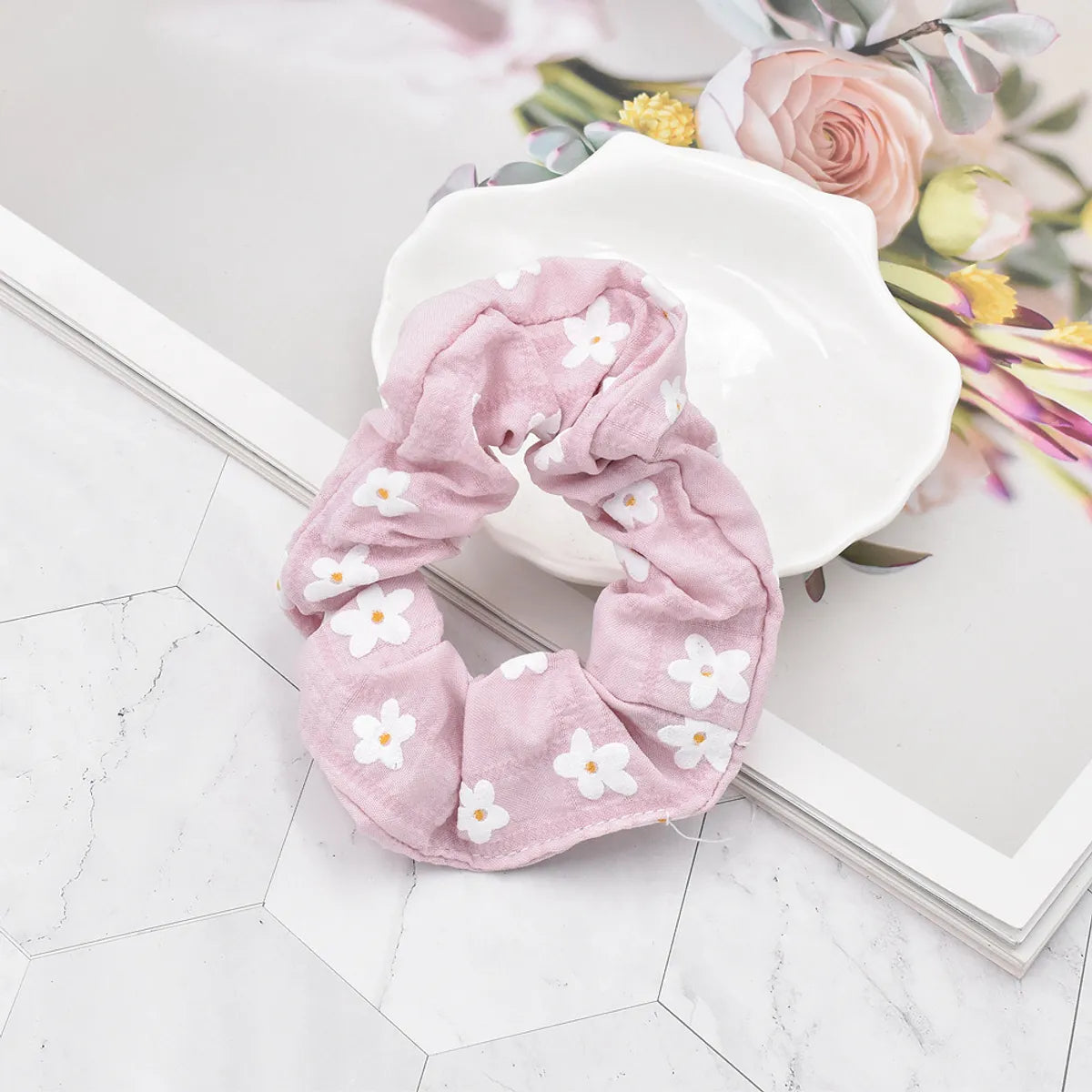 Korean Style Flower Print Fabric Hair Scrunchies