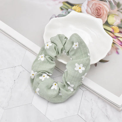 Korean Style Flower Print Fabric Hair Scrunchies