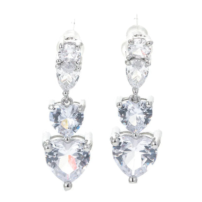 Korean Style Geometric Heart Shaped Tassel Inlaid Zircon Earrings Wholesale