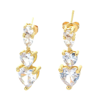 Korean Style Geometric Heart Shaped Tassel Inlaid Zircon Earrings Wholesale