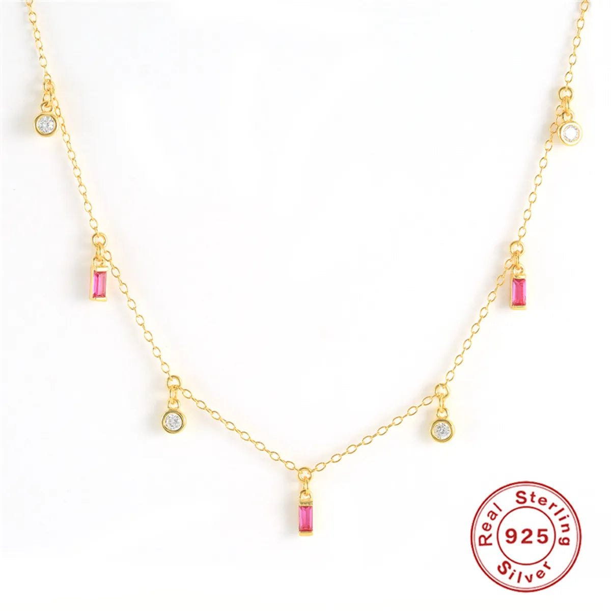 Korean Style Geometric Sterling Silver Plating Zircon Necklace 1 Piece