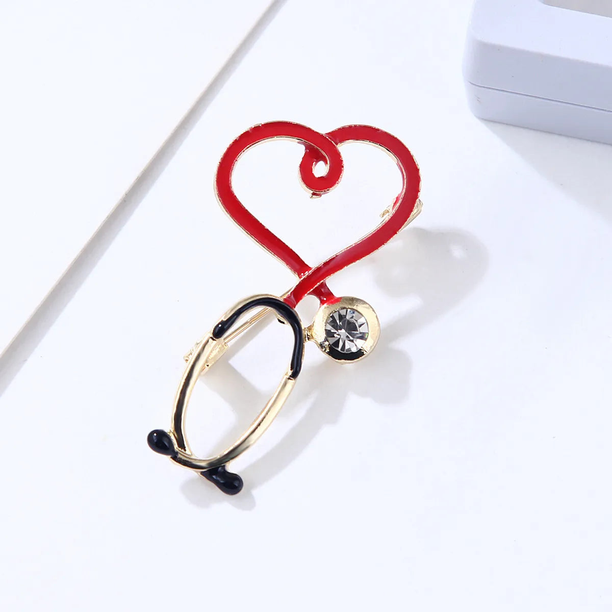 Korean Style Heart Shape Alloy Enamel Plating Inlay Rhinestones Unisex Brooches