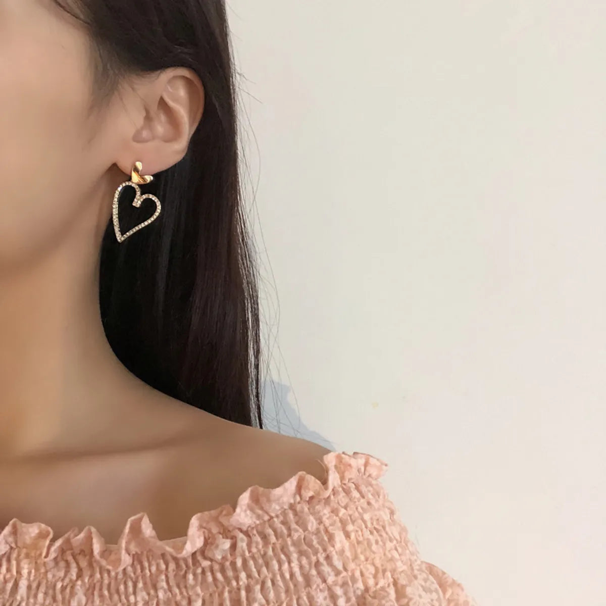 Korean Style Heart Shape Asymmetrical Long Tassel Diamond Earrings