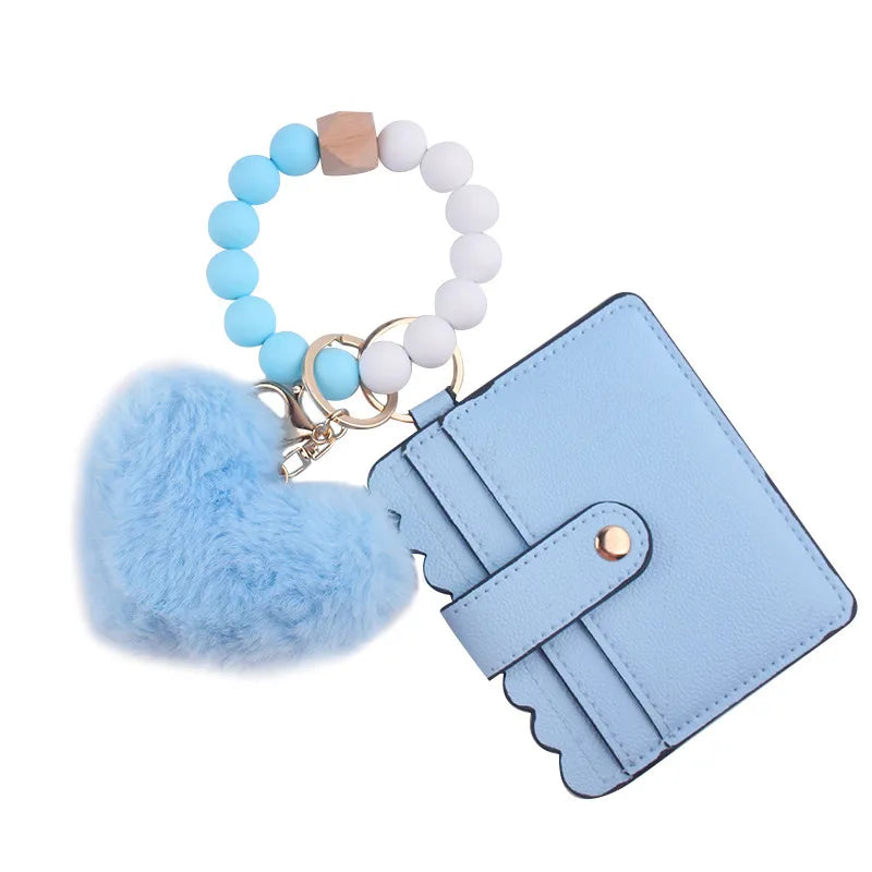 Korean Style Heart Shape Beaded Silica Gel Women'S Keychain