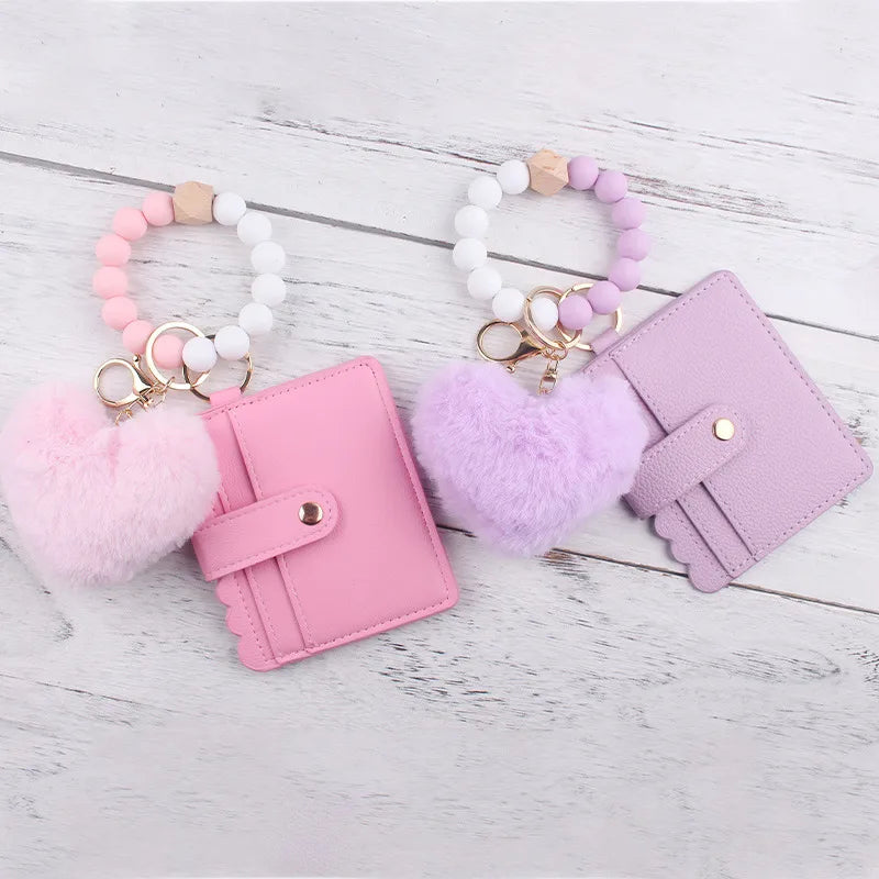 Korean Style Heart Shape Beaded Silica Gel Women'S Keychain