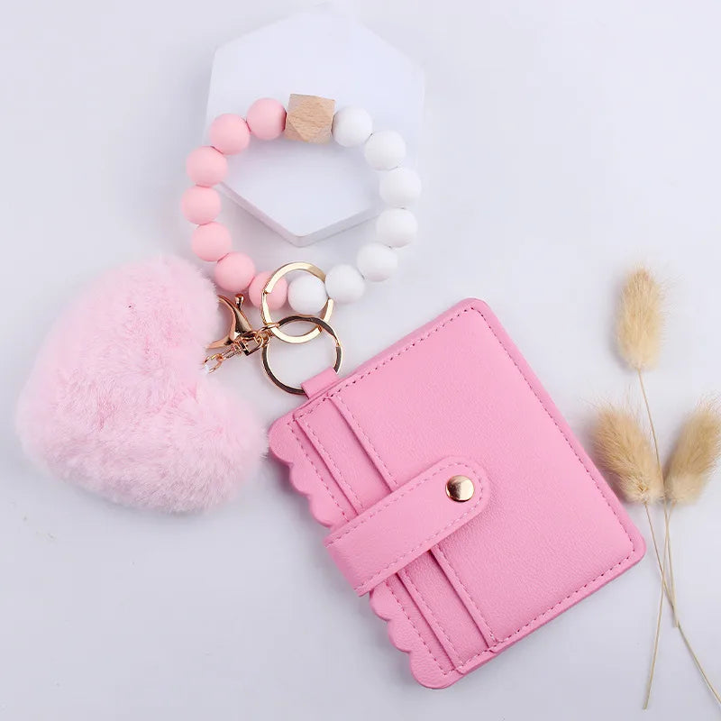 Korean Style Heart Shape Beaded Silica Gel Women'S Keychain