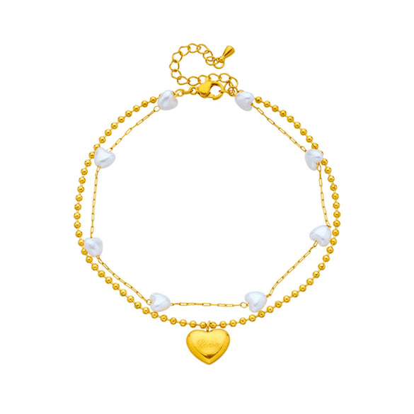 Korean Style Heart Shape Titanium Steel Plating 18k Gold Plated Women's Anklet